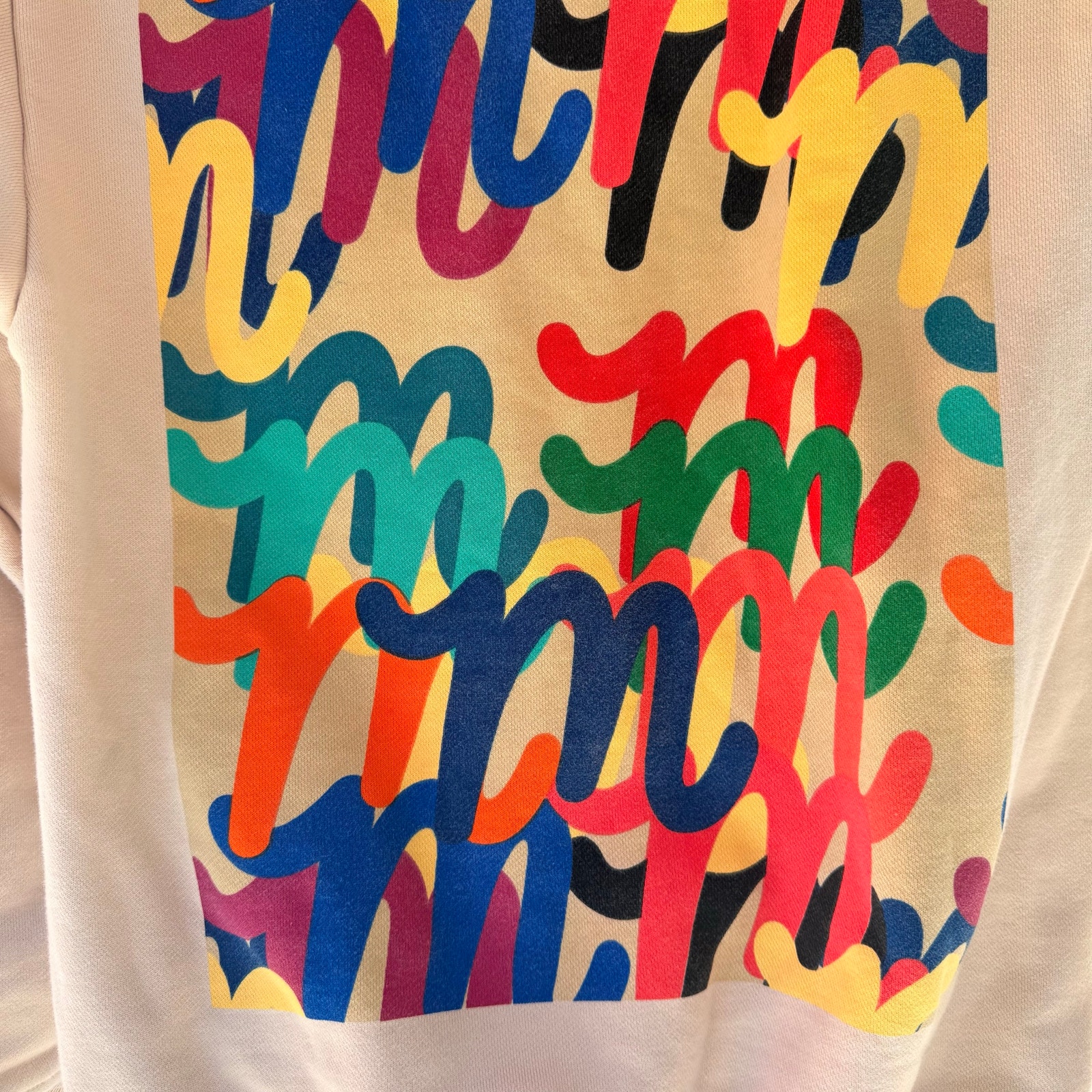 Mifland Hoodie Small Tan Beige Script Logo Colorful Graphic Back 100% Cotton — image 5 of 7